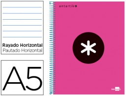 Cuaderno espiral Liderpapel Antartik A-5 tapa forrada 120h micro 100g raya horizontal color rosa flúor